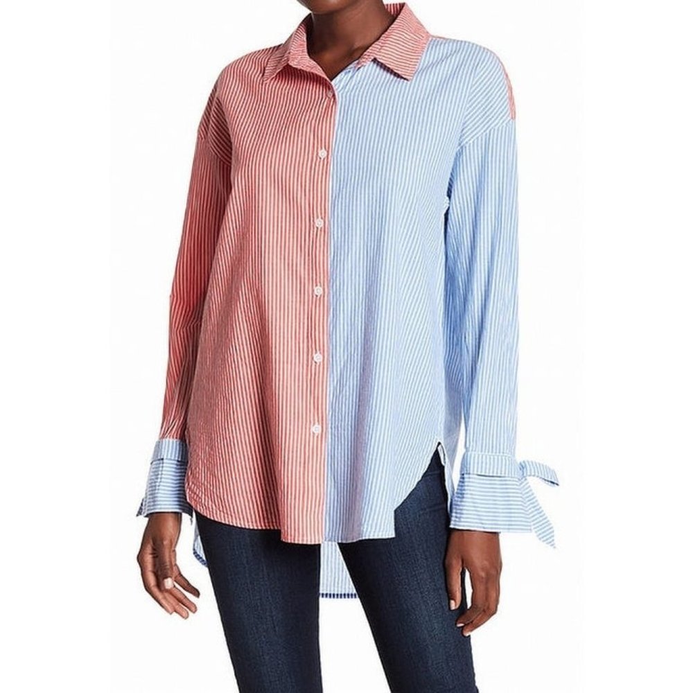 Abound Red Blue Women's Striped Button down Shirt